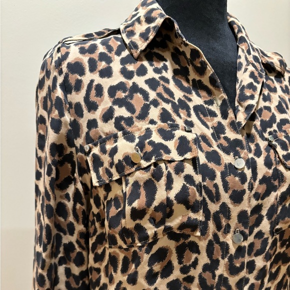 White House Black Market - Leopard Print - Silk Button Down Top - Picture 2 of 5